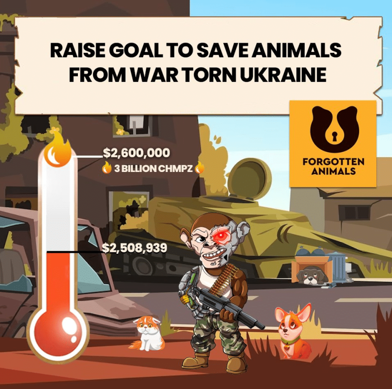 Chimpzee Intends to Save Forgotten Animals In Ukraine During Its Last Week of Fundraising– $2.5 Million Raised Already.